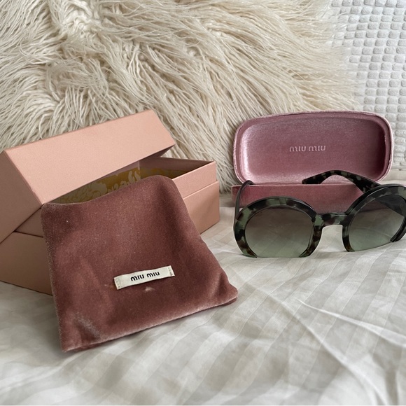 Mui Mui Designer Half Rim Round Tortoise Sunglasses - Picture 3 of 12